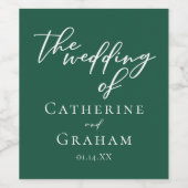 Emerald Green Typografie Chic Forest Wedding Wijn Etiket (Enkel label)