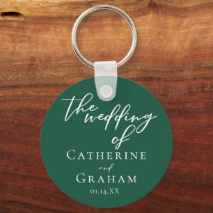 Emerald Green Typografie Custom Forest Wedding Sleutelhanger