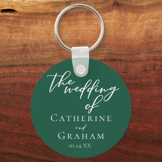 Emerald Green Typografie Custom Forest Wedding Sleutelhanger (Voorkant)