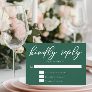 Emerald Green Typografie Trouwen Vriendelijk Antwo RSVP Kaartje