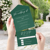 Emerald Green Typography Forest Wedding All In One Uitnodiging