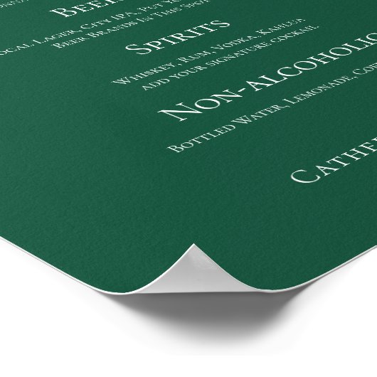 Emerald Green Typography Forest Wedding Bar Menu Poster (Hoek)