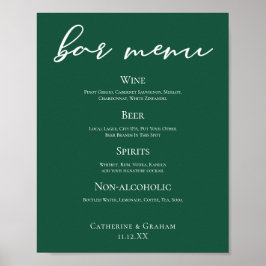 Emerald Green Typography Forest Wedding Bar Menu Poster