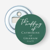 Emerald Green Typography Forest Wedding Button Flesopener (Voorkant)