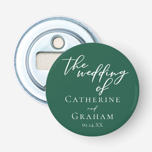 Emerald Green Typography Forest Wedding Button Flesopener (Voorkant)