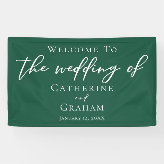 Emerald Green Typography Forest Wedding Spandoek (Horizontaal)