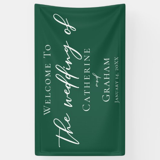 Emerald Green Typography Forest Wedding Spandoek (Verticaal)