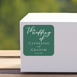 Emerald Green Typography Forest Wedding Vierkante Sticker