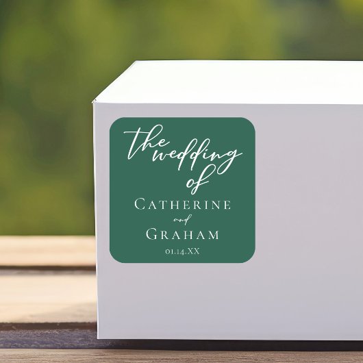 Emerald Green Typography Forest Wedding Vierkante Sticker