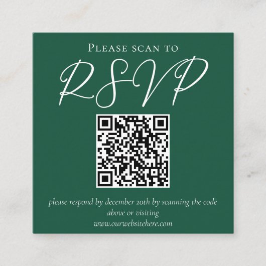 Emerald Green Typography QR Code Wedding RSVP Informatiekaartje (Voorkant)