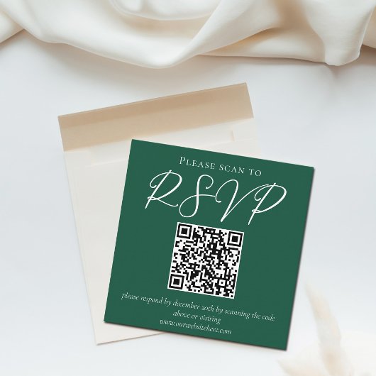 Emerald Green Typography QR Code Wedding RSVP Informatiekaartje