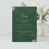 Emerald Green Velvet Luxe Gold Accent Wedding RSVP Kaartje (Staand voorkant)