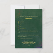 Emerald Green Velvet Luxe Gold Accent Wedding RSVP Kaartje (Achterkant)
