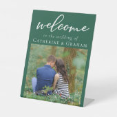 Emerald Green Verloving foto bruiloft welkom Reclamebord Met Voetstuk (Voorkant)