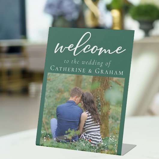 Emerald Green Verloving foto bruiloft welkom Reclamebord Met Voetstuk