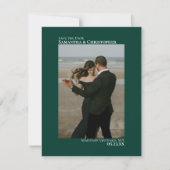 Emerald Green Vertical Photo Minimalist Weddenscha Save The Date (Voorkant)
