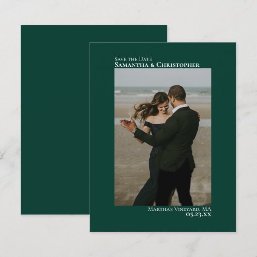 Emerald Green Vertical Photo Minimalist Weddenscha Save The Date (Voorkant / Achterkant)