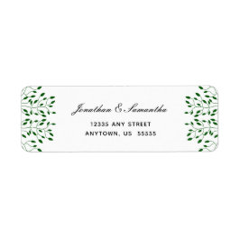Emerald Green Vines Elegant Script Return Address Etiket