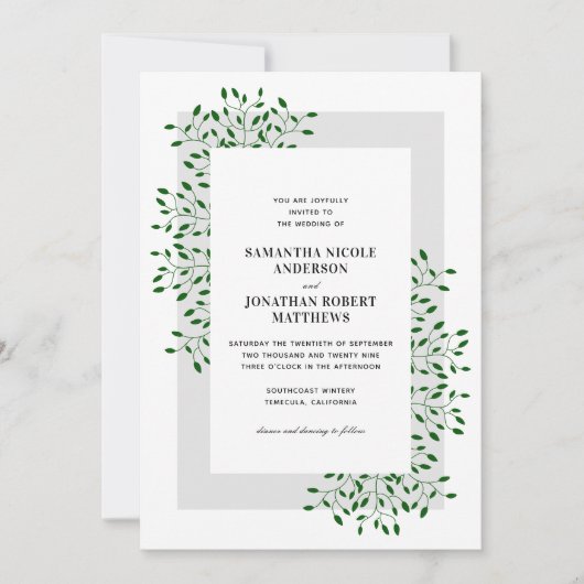 Emerald Green Vines Elegant Wedding Kaart (Voorkant)