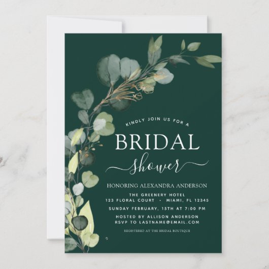 Emerald Green Vrijgezellenfeest QR-code Eucalyptus Kaart (Voorkant)