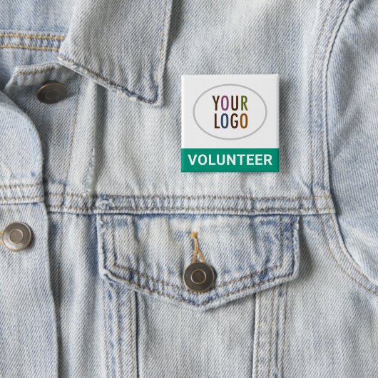 Emerald Green Vrijwilliger Badge met Logo Square Vierkante Button 5,1 Cm (In situ)