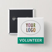 Emerald Green Vrijwilliger Badge met Logo Square Vierkante Button 5,1 Cm (Voorkant /achterkant)