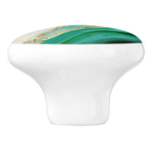 Emerald green watercolor and gold keramische knop (Zijkant)