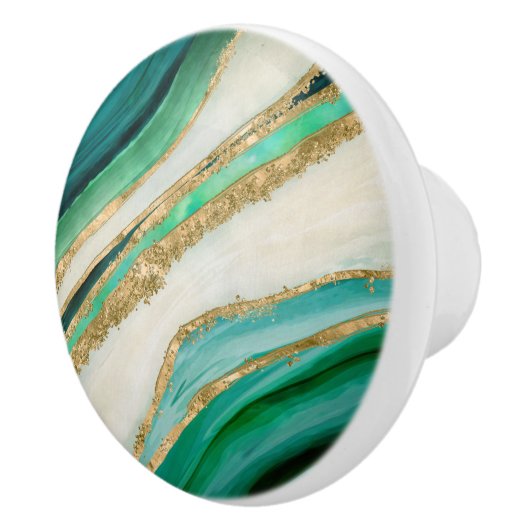 Emerald green watercolor and gold keramische knop (Rechts)