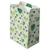 Emerald Green Watercolor & Gold Glitter Hearts Medium Cadeauzakje (Achterkant Gekanteld)