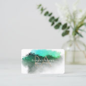 Emerald Green Waterverf Abstracte Monogrammed Visitekaartje (Staand voorkant)
