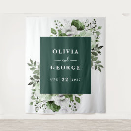 Emerald Green Waterverf Bloemen Foto Achtergrond Wandkleed