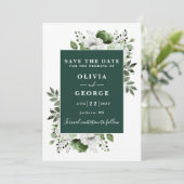 Emerald Green Waterverf Bloemen Fotobruiloft Save The Date (Staand voorkant)