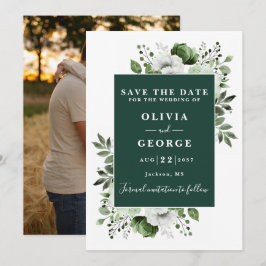 Emerald Green Waterverf Bloemen Fotobruiloft Save The Date