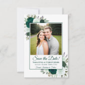 Emerald Green Waterverf Boho Rozen Fotobruiloft Save The Date (Voorkant)