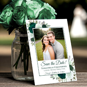 Emerald Green Waterverf Boho Rozen Fotobruiloft Save The Date