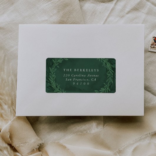 Emerald Green Waterverf Botanical Laurels Return Etiket