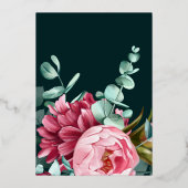 Emerald Green Waterverf Burgundy Flowers Wedding Folie Uitnodiging (Achterkant)