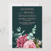 Emerald Green Waterverf Burgundy Flowers Wedding Kaart (Voorkant)