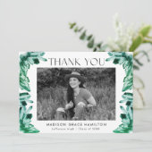 Emerald Green Waterverf Crystals Foto Afstuderen Bedankkaart (Staand voorkant)