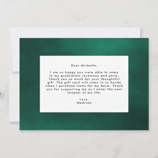 Emerald Green Waterverf Crystals Foto Afstuderen Bedankkaart (Achterkant)