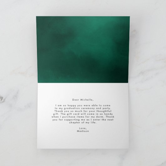 Emerald Green Waterverf Crystals Foto Afstuderen Bedankkaart (Binnen)