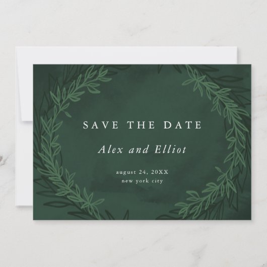 Emerald Green Waterverf Dramatic Save the Date Kaart (Voorkant)