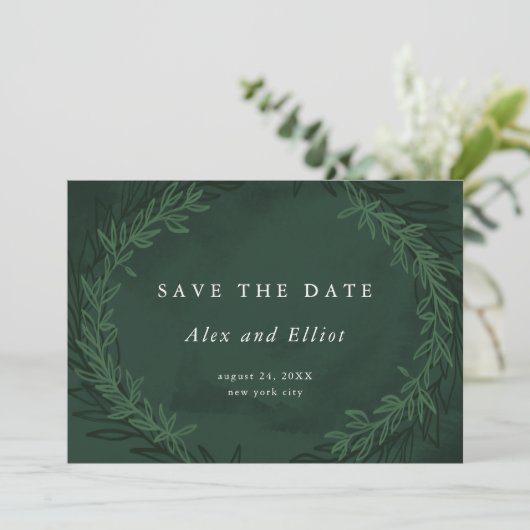 Emerald Green Waterverf Dramatic Save the Date Kaart (Staand voorkant)