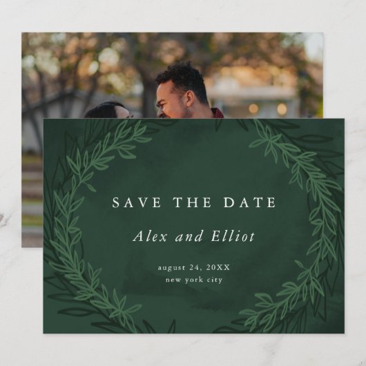 Emerald Green Waterverf Dramatic Save the Date Kaart (Voorkant / Achterkant)