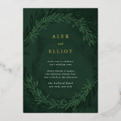 Emerald Green Waterverf Dramatic Wedding Gold Folie Uitnodiging (Voorkant)