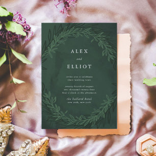 Emerald Green Waterverf Dramatische Laurels Weddin Kaart