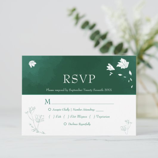 Emerald Green Waterverf Floral Wedding RSVP (Staand voorkant)