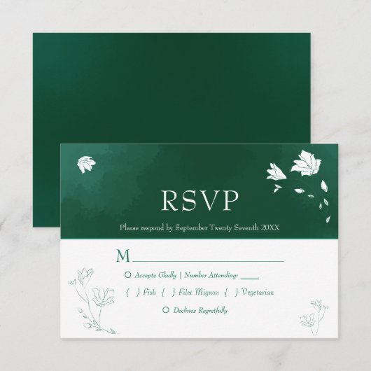 Emerald Green Waterverf Floral Wedding RSVP (Voorkant / Achterkant)