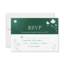 Emerald Green Waterverf Floral Wedding RSVP
