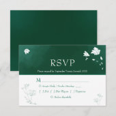Emerald Green Waterverf Floral Wedding RSVP Kaartje (Voorkant / Achterkant)
